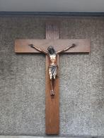 'Mooi houten kruis. Met een koperen Jezus. Kruis is 59,5cm, Antiek en Kunst, Ophalen of Verzenden