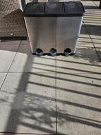 Metalen afvalbak met 3 vakken, Huis en Inrichting, Gebruikt, Met pedaal, 50 tot 75 cm, Ophalen of Verzenden