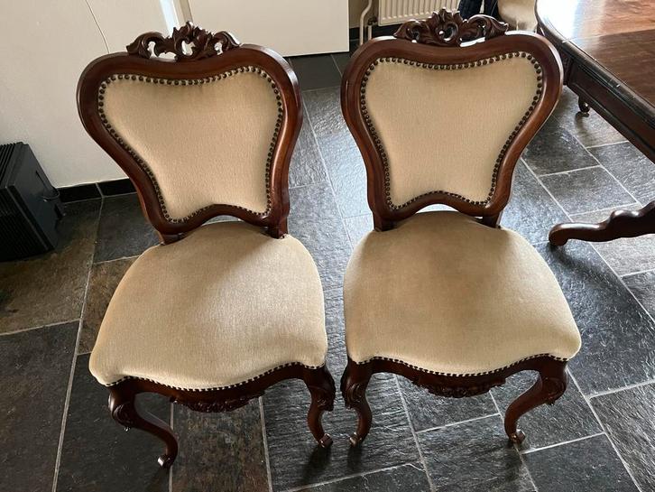 6 Biedermeier Stoelen met Beige Bekleding, Antiek en Kunst, Antiek | Meubels | Tafels, Ophalen