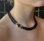 Granaat antieke ketting fraai 14k gouden slot dames vintage, Ophalen of Verzenden, Goud, Ketting, Met edelsteen