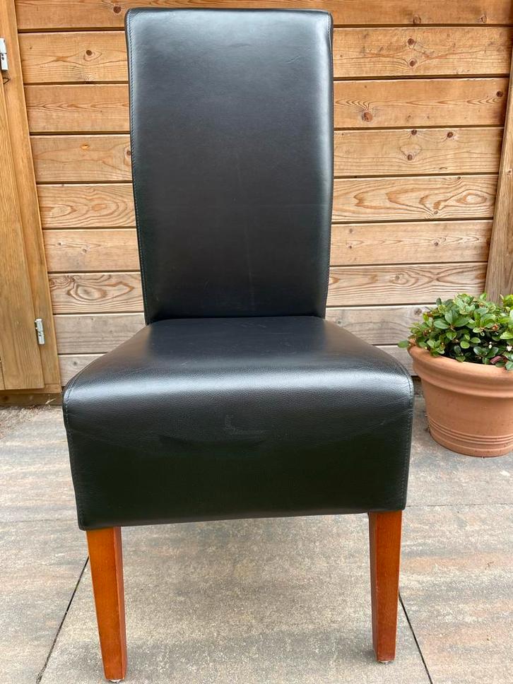 Zwarte lederlook eetkamerstoelen - Set van 6, Huis en Inrichting, Stoelen, Gebruikt, Vijf, Zes of meer stoelen, Hout, Zwart, Ophalen