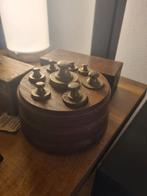 Antieke Gewichten Set in Rond Houten Blok, Antiek en Kunst, Antiek | Gereedschap en Instrumenten, Ophalen of Verzenden