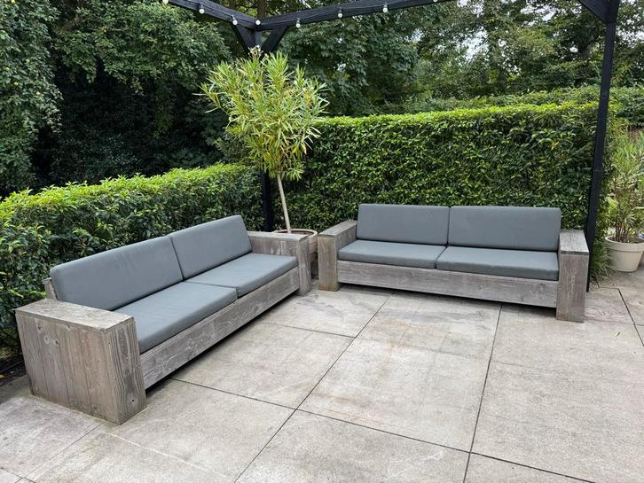 2 Douglas Houten Loungeset 240cm met buitenkussens! 2 stuks!, Tuin en Terras, Tuinsets en Loungesets, Zo goed als nieuw, Loungeset