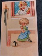 Oude Sinterklaas kaart met knielend meisje, Ophalen of Verzenden, 1940 tot 1960, Ongelopen, Kinderen