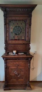 Antieke kast met glas in lood, Ophalen, Gebruikt, 25 tot 50 cm, Glas