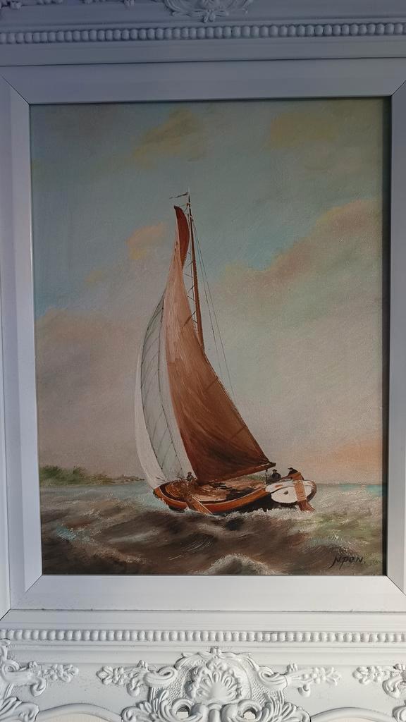 Antiek Schilderij: Schûtsje op Zee, Antiek en Kunst, Kunst | Schilderijen | Klassiek, Ophalen of Verzenden