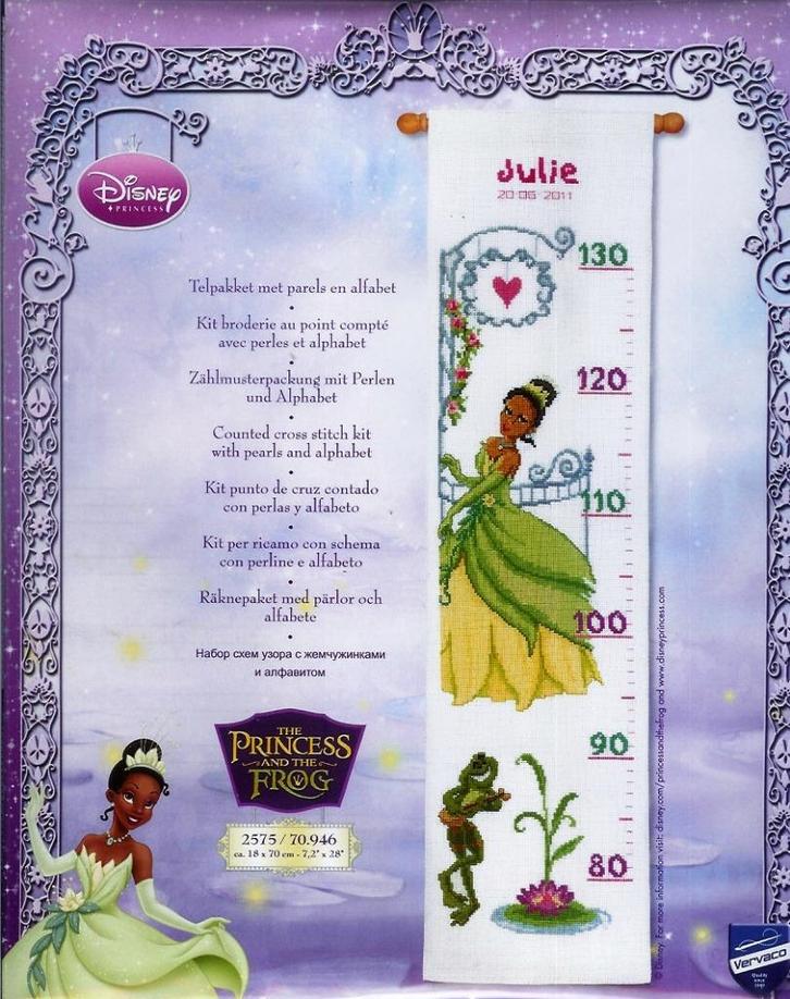 Cado Disney borduurpakket groeimeter princess a.t.the frogg, Hobby en Vrije tijd, Borduren en Borduurmachines, Nieuw, Borduurpakket
