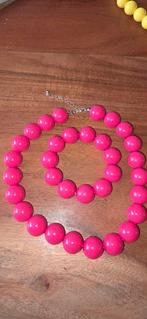 Roze Kralenketting met Armband, Kunststof of Plastic, Ophalen of Verzenden, Zo goed als nieuw, Roze