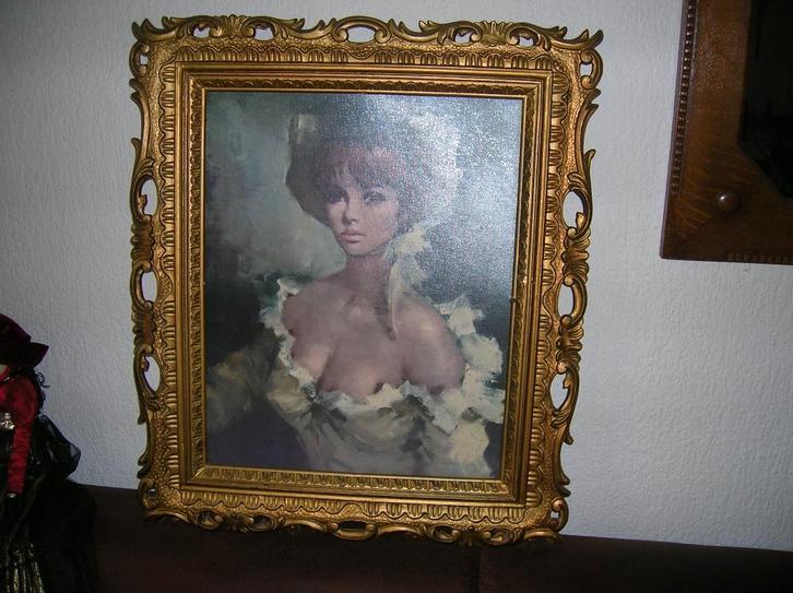 grote lijst goudkleurig met prent 67 x 58 cm., Antiek en Kunst, Curiosa en Brocante, Ophalen of Verzenden