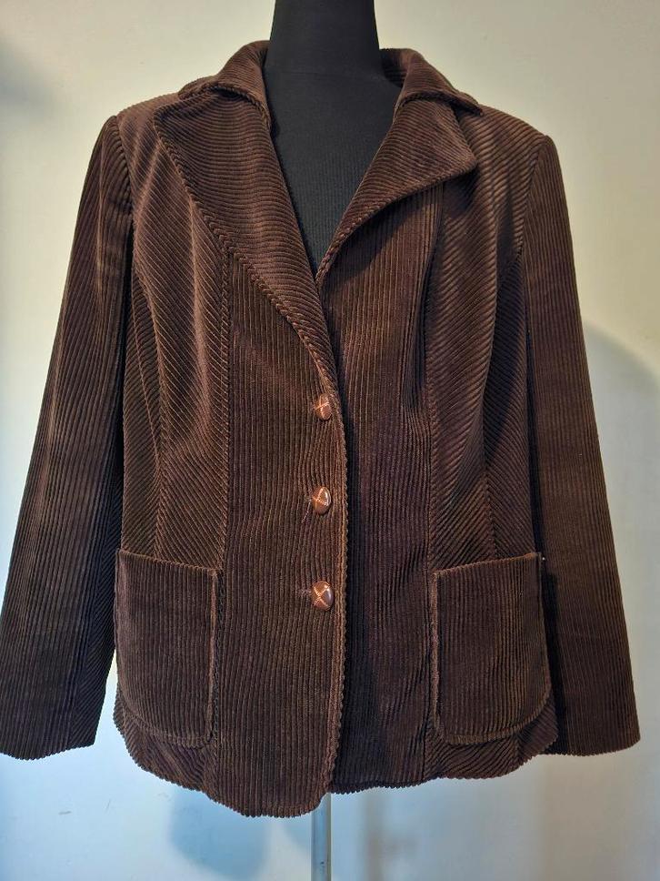 Heine ribfluwelen blazer - Donkerbruin, Kleding | Dames, Jasjes, Kostuums en Pakken, Zo goed als nieuw, Jasje, Maat 46/48 (XL) of groter