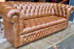 Chesterfield bank vintage bruin leer + BEZORGING GRATIS, Chesterfield, Leer, Ophalen of Verzenden, Zo goed als nieuw