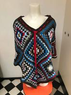 Granny square gehaakte poncho blauw rood bruin handgemaakt, Kleding | Dames, Truien en Vesten, Maat 38/40 (M), Blauw, Nieuw, Ophalen of Verzenden
