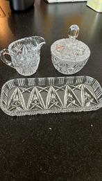 Prachtig suiker/melk set met plateau van geslepen glas, Ophalen