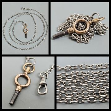 Antiek horlogeketting voor een zakhorloge met sleutel, 75 cm beschikbaar voor biedingen