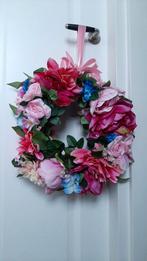 Bloemenkrans kunstbloemen roze en blauw meisjeskamer, Ophalen of Verzenden, Zo goed als nieuw