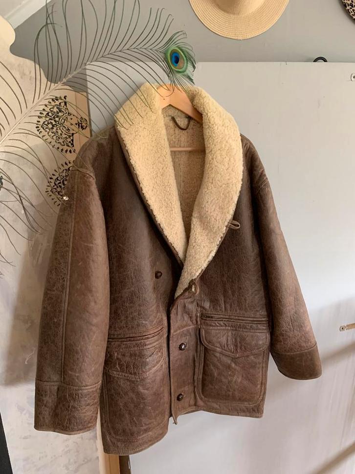 Vintage shearling bomberjack L bohemian lammy coat, Kleding | Dames, Jassen | Winter, Zo goed als nieuw, Maat 42/44 (L), Bruin