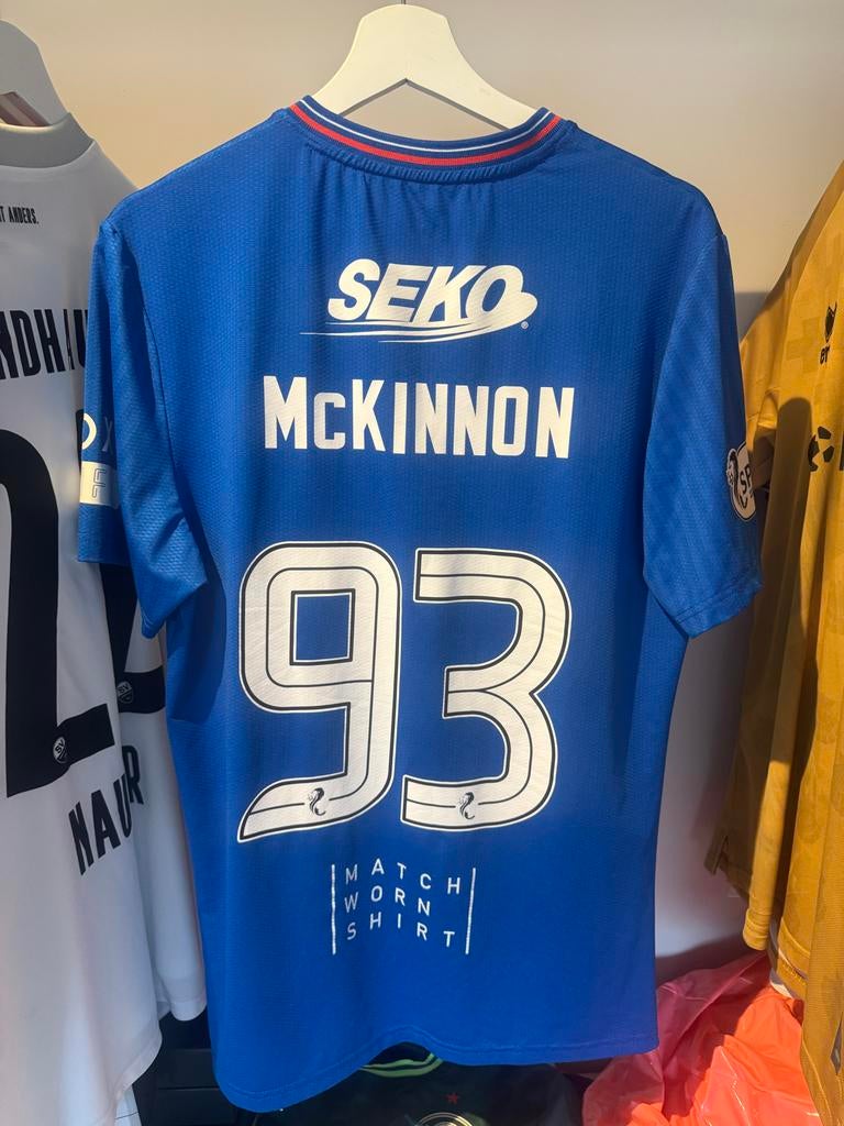 Matchworn Glasgow Rangers Shirt - McKinnon #93, Maat L, Ophalen of Verzenden, Gebruikt, Shirt