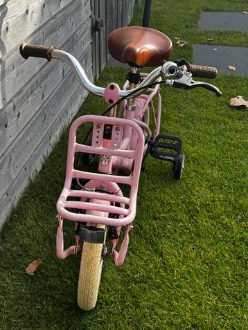 Roze Meisjesfiets 14 inch met duwstang en zijwieltjes beschikbaar voor biedingen