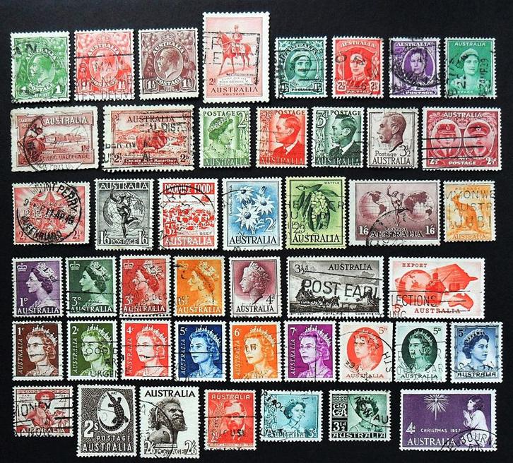 Australië : 45 oude zegels jaren '20 - '60, Postzegels en Munten, Postzegels | Oceanië, Gestempeld, Ophalen of Verzenden