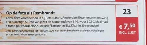 Op de foto als Rembrandt €7,50 incl. lijst, Tickets en Kaartjes, Kortingen en Cadeaubonnen, Drie personen of meer, Overige typen