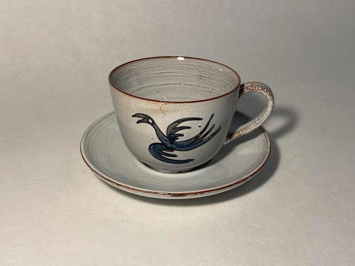 Vintage uitverkoop - Kop en schotel met vogeldecor, Huis en Inrichting, Keuken | Servies, Zo goed als nieuw, Kop(pen) en/of Schotel(s)