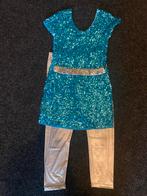 Glanzende blauwe jurkje met pailletten - Maat S/M, Maat 38/40 (M), Carnaval, Ophalen of Verzenden, Kleding