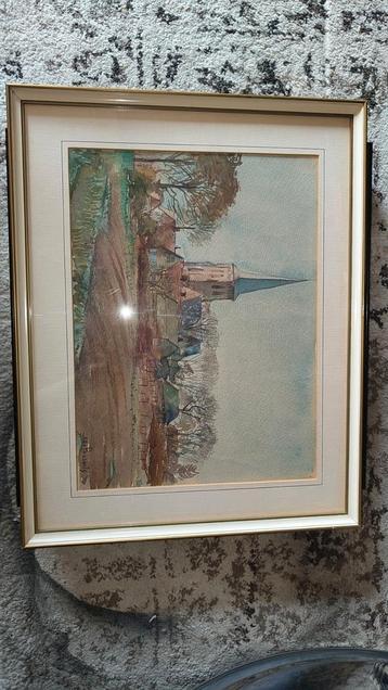 Vintage ingelijst aquarel schilderij (gesigneerd) beschikbaar voor biedingen