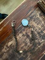 Antiek zilveren zakhorloge met ketting loopt, Antiek en Kunst, Antiek | Goud en Zilver, Ophalen of Verzenden