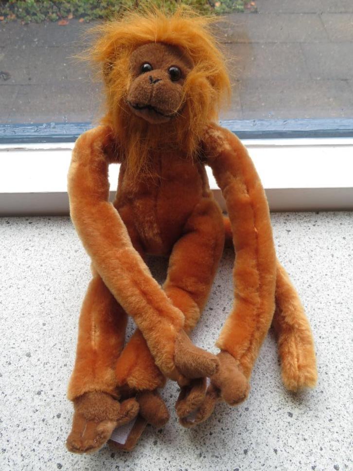 Oranje bruine velours aap merk P.I.A. Holland meet ca 32 cm, Kinderen en Baby's, Speelgoed | Knuffels en Pluche, Zo goed als nieuw