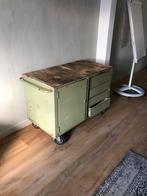 Vintage Gereedschapswagen / Boekenkast - Groen Patina - 124c, Antiek en Kunst, Antiek | Meubels | Kasten, Ophalen