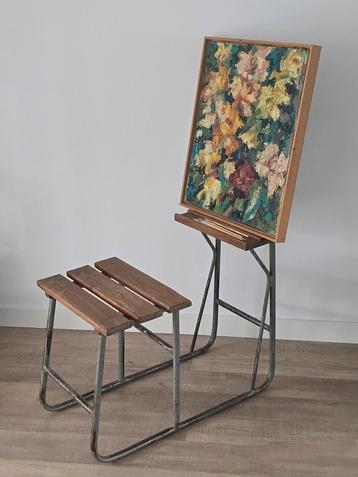 Prachtige zeldzame antieke schildersezel met stoel in 1 €199 beschikbaar voor biedingen