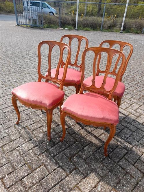 Nette set stoelen rose velourse stof opnieuw gestoffeerd, Huis en Inrichting, Stoelen, Stof, Ophalen of Verzenden