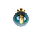 Art deco fume plafondlamp messing met oceaanblauw glas, Ophalen of Verzenden, Zo goed als nieuw