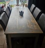 Greywash grenenhout tafel+6 stoelen 4 laden, Ophalen, 4 tot 6 stoelen