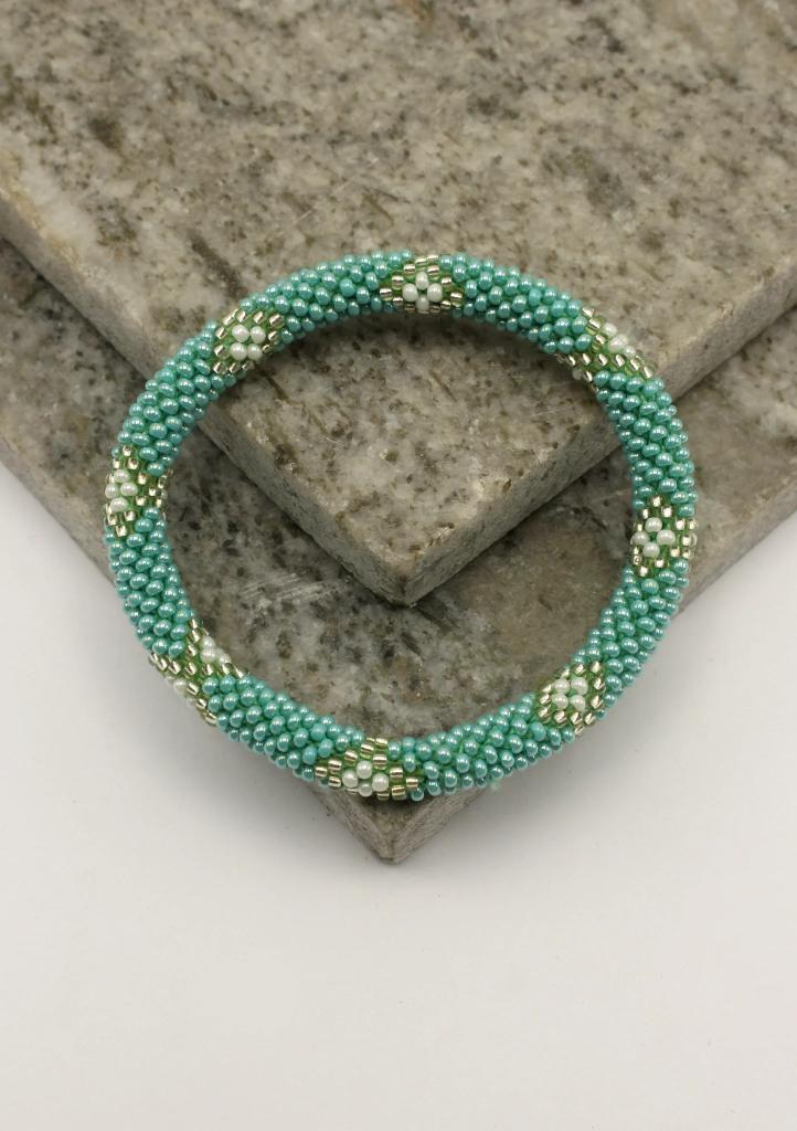 Glaskralen armband - zeeblauw en goud - RB108, Sieraden, Tassen en Uiterlijk, Armbanden, Nieuw, Overige materialen, Overige kleuren