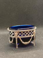 Antiek Louis XVI zoutvaatje met origineel blauw kobalt blauw, Antiek en Kunst, Antiek | Goud en Zilver, Ophalen of Verzenden, Zilver
