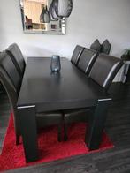 Zwarte eethoek 2 bij 0.90 incl 6 leren stoelen, Huis en Inrichting, Tafels | Eettafels, Ophalen of Verzenden, Gebruikt, Rechthoekig