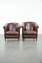 Karaktervolle set van 2 mooie schapenleren clubfauteuils, Huis en Inrichting, Ophalen, Klassiek, Engels, Gebruikt, .