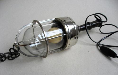 Mooie verchroomde loop/kooilamp met houten handvat, Antiek en Kunst, Antiek | Lampen, Ophalen of Verzenden