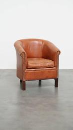 Rundleren Engelse stijl clubfauteuil in een cognac kleur, Huis en Inrichting, Fauteuils, Ophalen, Gebruikt, ., Minder dan 75 cm