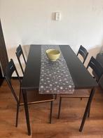 Eettafel met 4 stoelen - Zwart, Huis en Inrichting, Tafels | Eettafels, Gebruikt, 100 tot 150 cm, Metaal, Vier personen