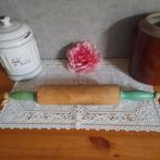 Oude brocante houten deegroller reseda groene handvaten  B, Antiek en Kunst, Ophalen of Verzenden