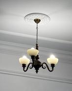 3 Brass, Wood, and Glass Chandeliers, Huis en Inrichting, Lampen | Hanglampen, Glas, Zo goed als nieuw, Ophalen