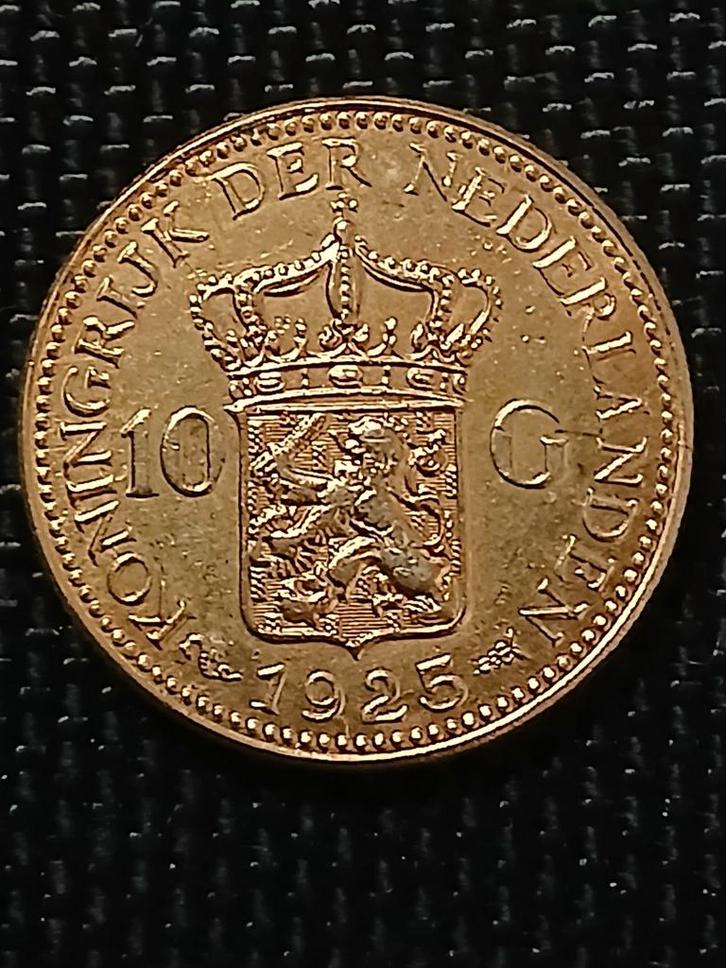 1925 tientje Wilhelmina 10 Gulden Gouden vergulding naslag, Postzegels en Munten, Munten | Nederland, Losse munt, 10 gulden, Koningin Wilhelmina