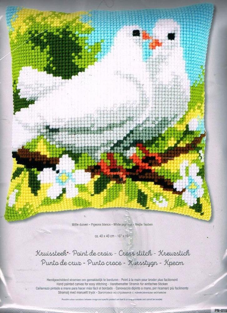 Cado vervaco borduurpakket kussen, 2 witte duiven, Hobby en Vrije tijd, Borduren en Borduurmachines, Nieuw, Borduurpakket, Handborduren