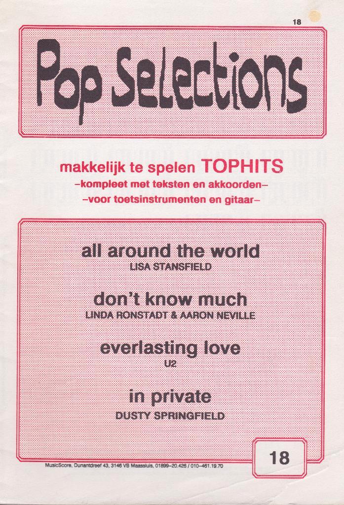 Pop Selections - TOPHITS 18, Muziek en Instrumenten, Bladmuziek, Gebruikt, Artiest of Componist, Populair, Orgel, Ophalen of Verzenden