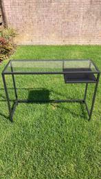 Bureau/side table zwart met glasplaat, Ophalen, Gebruikt, 100 tot 150 cm, Glas