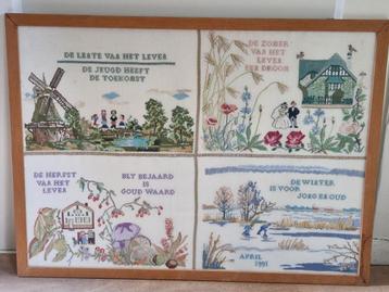 Geborduurd schilderij in houten frame.  beschikbaar voor biedingen