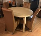 4 Lederen eetkamer stoelen en Hemelaer furniture tafel, Huis en Inrichting, Stoelen, Ophalen, Gebruikt, Bruin, Leer