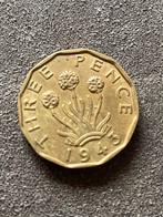 Britse koperen threepence munt uit 1943, Ophalen of Verzenden